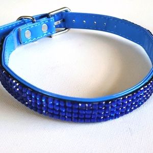 Dog Collar Blue Iridescent Stones Faux Blue Patent